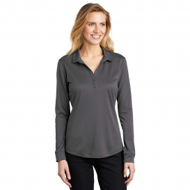 Port Authority L540LS Ladies Long Sleeve Silk Touch Performance Polo - Steel Grey