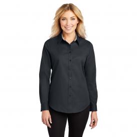 Port Authority L608 Ladies Long Sleeve Easy Care Shirt - Classic Navy/Light Stone