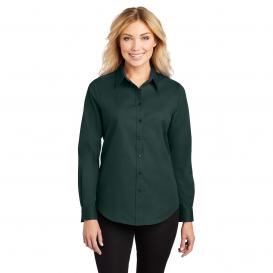 Port Authority L608 Ladies Long Sleeve Easy Care Shirt - Dark Green/Navy