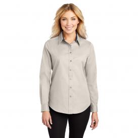 Port Authority L608 Ladies Long Sleeve Easy Care Shirt - Light Stone/Classic Navy