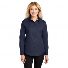Port Authority L608 Ladies Long Sleeve Easy Care Shirt - Navy/Light Stone