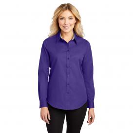 Port Authority L608 Ladies Long Sleeve Easy Care Shirt - Purple/Light Stone