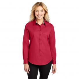 Port Authority L608 Ladies Long Sleeve Easy Care Shirt - Red/Light Stone