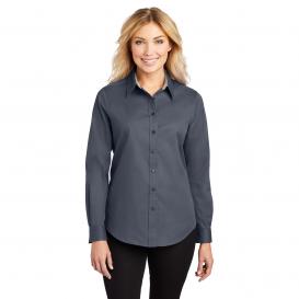 Port Authority L608 Ladies Long Sleeve Easy Care Shirt - Steel Grey/Light Stone