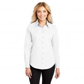 Port Authority L608 Ladies Long Sleeve Easy Care Shirt - White/Light Stone