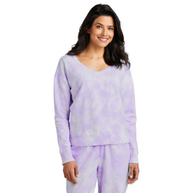 Port & Company LPC140V Ladies Beach Wash Cloud Tie-Dye V-Neck Sweatshirt - Amethyst