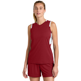 Sport-Tek LST441 Club Sleeveless V-Neck - Deep Red/White