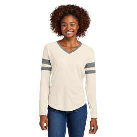 Sport-Tek LST6043 Ladies Halftime Stripe Long Sleeve V-Neck Tee - Vintage Heather/Ecru