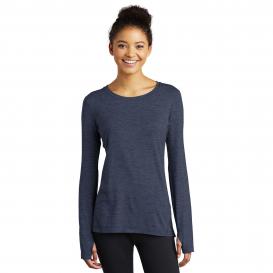 Sport-Tek LST710 Ladies Exchange 1.5 Long Sleeve Crew Tee - Dark Denim Heather