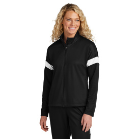 Sport-Tek LST800 Ladies Sport-Wick Fleece Full-Zip Jacket - Black/White