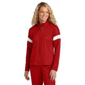 Sport-Tek LST800 Ladies Sport-Wick Fleece Full-Zip Jacket - Deep Red/White