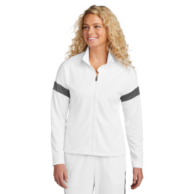 Sport-Tek LST800 Ladies Sport-Wick Fleece Full-Zip Jacket - White/Iron Grey