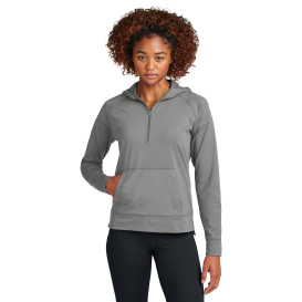 Sport-Tek LST856 Ladies Sport-Wick Stretch 1/2-Zip Hoodie - Charcoal Grey