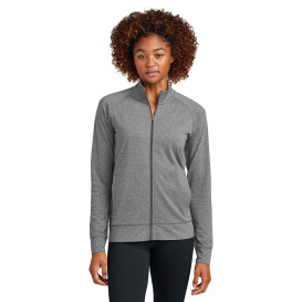 Sport-Tek LST857 Ladies Sport-Wick Stretch Full-Zip Cadet Jacket - Charcoal Grey Heather