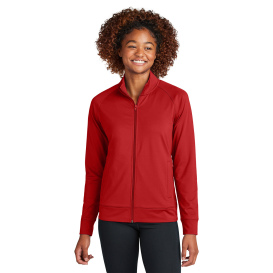 Sport-Tek LST857 Ladies Sport-Wick Stretch Full-Zip Cadet Jacket - Deep Red