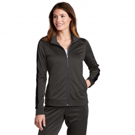 Sport-Tek LST94 Ladies Full-Zip Tricot Track Jacket - Graphite Grey/Black