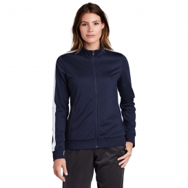 Sport-Tek LST94 Ladies Full-Zip Tricot Track Jacket - True Navy/White