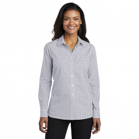 Port Authority LW644 Ladies Broadcloth Gingham Easy Care Shirt - Gusty Grey/White