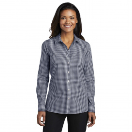 Port Authority LW644 Ladies Broadcloth Gingham Easy Care Shirt - True Navy/White