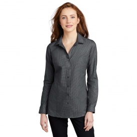 Port Authority LW645 Ladies Pincheck Easy Care Shirt - Black/Grey Steel