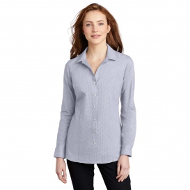 Port Authority LW645 Ladies Pincheck Easy Care Shirt - Gusty Grey/White