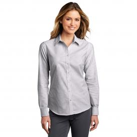 Port Authority LW657 Ladies SuperPro Oxford Stripe Shirt - Black/White
