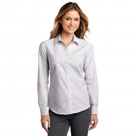 Port Authority LW657 Ladies SuperPro Oxford Stripe Shirt - Gusty Grey/White