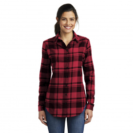 Port Authority LW668 Ladies Plaid Flannel Shirt - Engine Red/Black