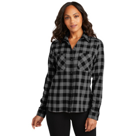 Port Authority LW669 Ladies Plaid Flannel Shirt - Grey/Black Buffalo Check