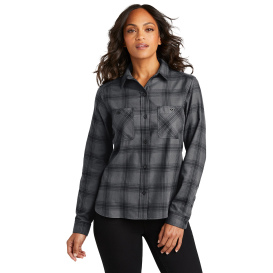 Port Authority LW669 Ladies Plaid Flannel Shirt - Grey/Black Open Plaid