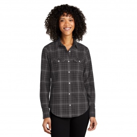 Port Authority LW672 Ladies Long Sleeve Ombre Plaid Shirt - Deep Black