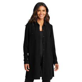 Port Authority LW715 Ladies Textured Crepe Long Tunic - Deep Black