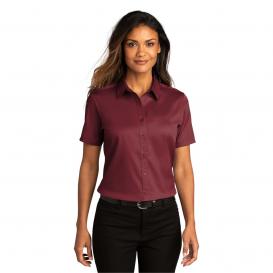 Port Authority LW809 Ladies Short Sleeve SuperPro React Twill Shirt - Burgundy