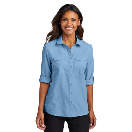 Port Authority LW960 Ladies Long Sleeve UV Daybreak Shirt - Light Blue