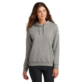 Nike NKFD9889 Ladies Club Fleece Sleeve Swoosh Pullover Hoodie - Dark Grey Heather