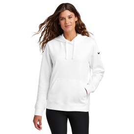 Nike NKFD9889 Ladies Club Fleece Sleeve Swoosh Pullover Hoodie - White