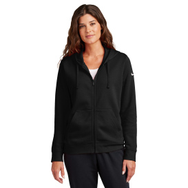 Nike NKFD9890 Ladies Club Fleece Sleeve Swoosh Full-Zip Hoodie - Black