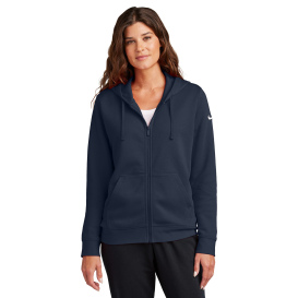 Nike NKFD9890 Ladies Club Fleece Sleeve Swoosh Full-Zip Hoodie - Midnight Navy