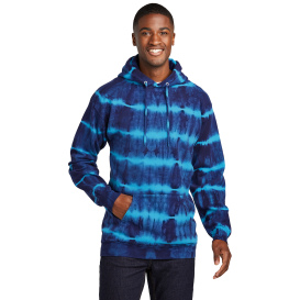 Port & Company PC143 Allover Stripe Tie-Dye Fleece - Turquoise/Team Navy