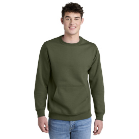 Port & Company PC78PKT Core Fleece Crewneck Pocket Sweatshirt - Olive Drab Green