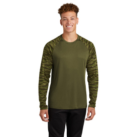 Sport-Tek ST376LS Drift Camo Colorblock Long Sleeve Tee - Olive Drab Green