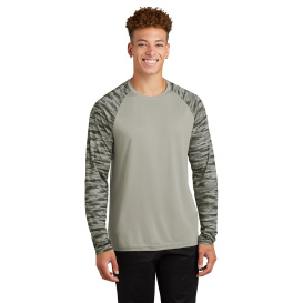 Sport-Tek ST376LS Drift Camo Colorblock Long Sleeve Tee - Silver