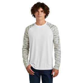 Sport-Tek ST376LS Drift Camo Colorblock Long Sleeve Tee - White