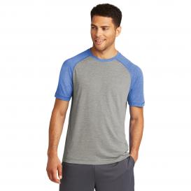 Sport-Tek ST400 PosiCharge Tri-Blend Wicking Raglan Tee - True Royal Heather/Light Grey Heather