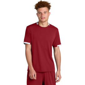 Sport-Tek ST440 Club Short Sleeve Crew - Deep Red/White