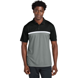 Sport-Tek ST741 UV Micropique Colorblock Polo - Black/Gray Concrete Heather/White