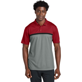 Sport-Tek ST741 UV Micropique Colorblock Polo - Deep Red/Gray Concrete Heather/White