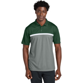 Sport-Tek ST741 UV Micropique Colorblock Polo - Forest Green/Gray Concrete Heather/White