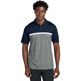 Sport-Tek ST741 UV Micropique Colorblock Polo - True Navy/Gray Concrete Heather/White