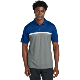 Sport-Tek ST741 UV Micropique Colorblock Polo - True Royal/Gray Concrete Heather/White